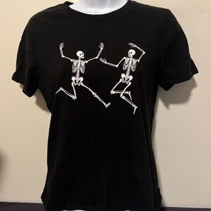 Forever 21 Black Tee White Skeletons 
Size Small